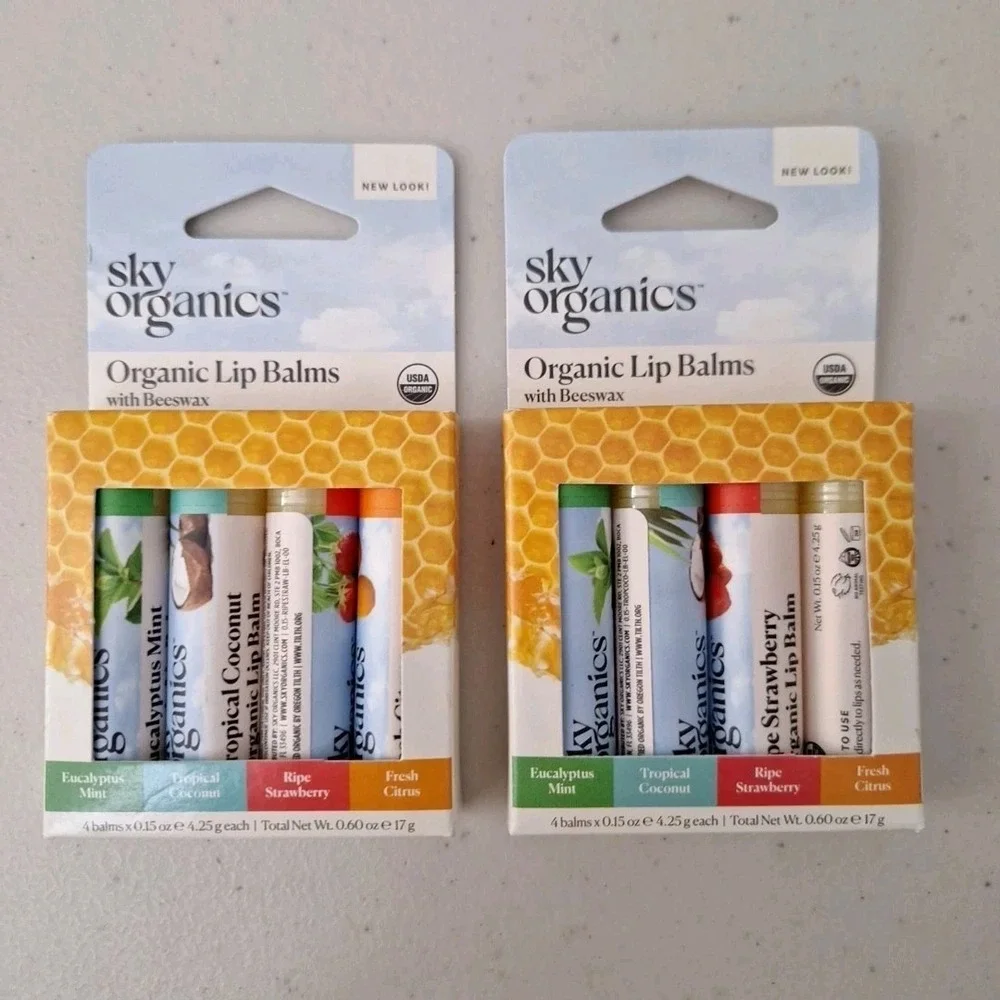 Two Packs Of Sky Organics Lip Balms w/ Beeswax 4-pack Certified USDA Organic